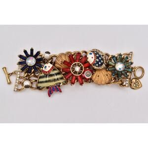 Betsey Johnson Vintage Sea Life Bracelet Crystal Nautical Charm Fish Shell BinBR